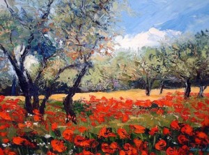 Oliviers et coquelicots